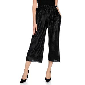 Dressy Black Pleated Elastic High Waist Crop Pants